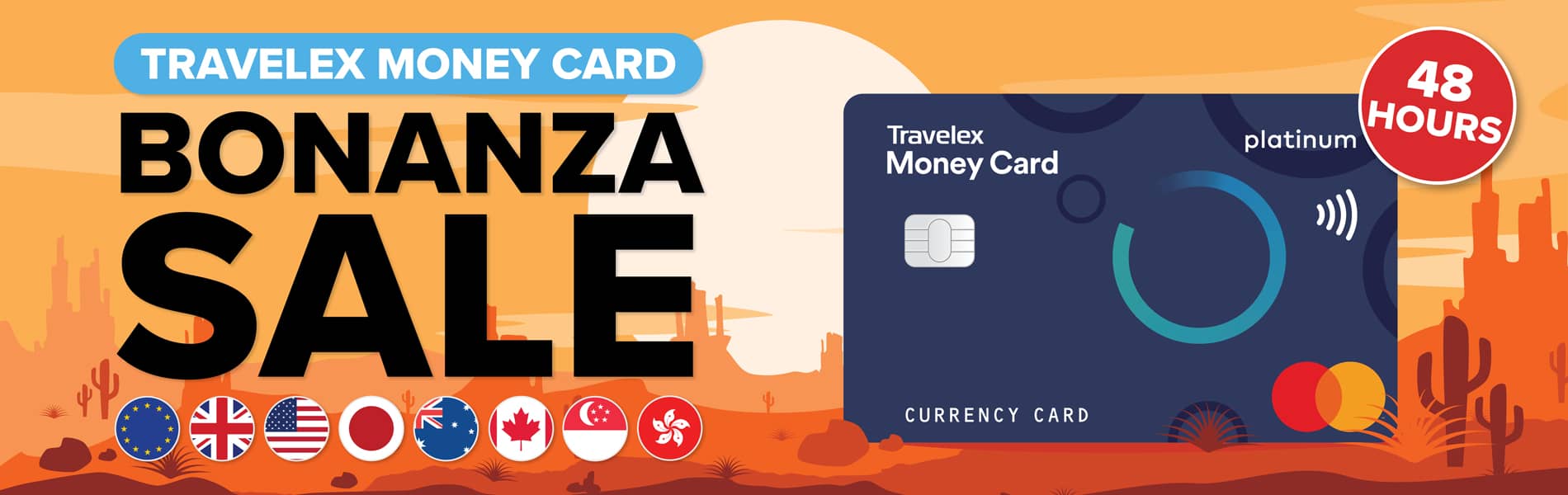 Travelex Travel Money Card surrounded by a desert for Bonanza sale