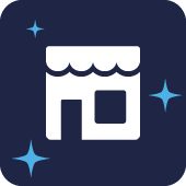 store icon with sparkling stars around it